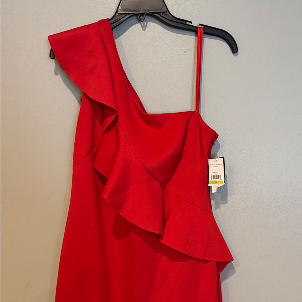 Jessica Howard Vibrant Red One-Shoulder Dress